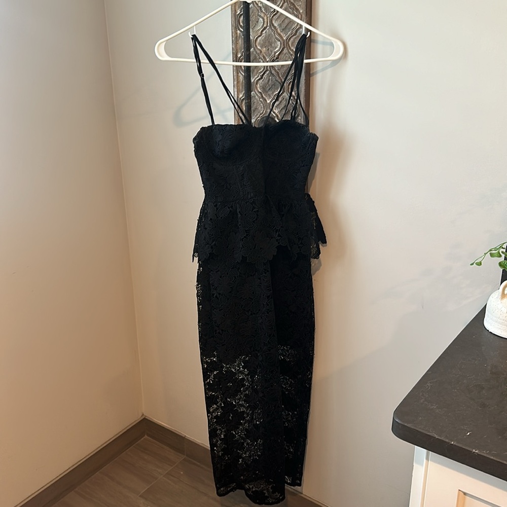 LPA Madonna Lace Corset Midi Dress in Black. XS